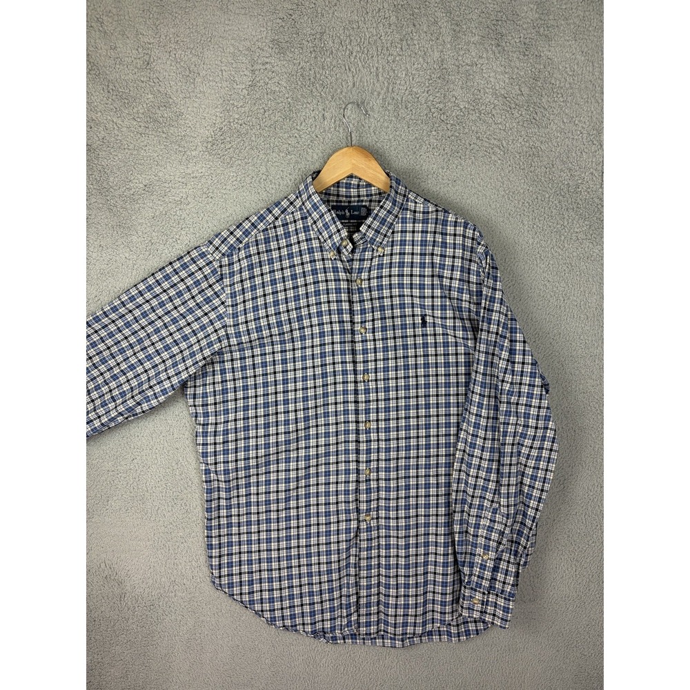 Ralph Lauren Shirt Mens XL Blue Plaid Long Sleeve Button Down Classic Fit Cotton